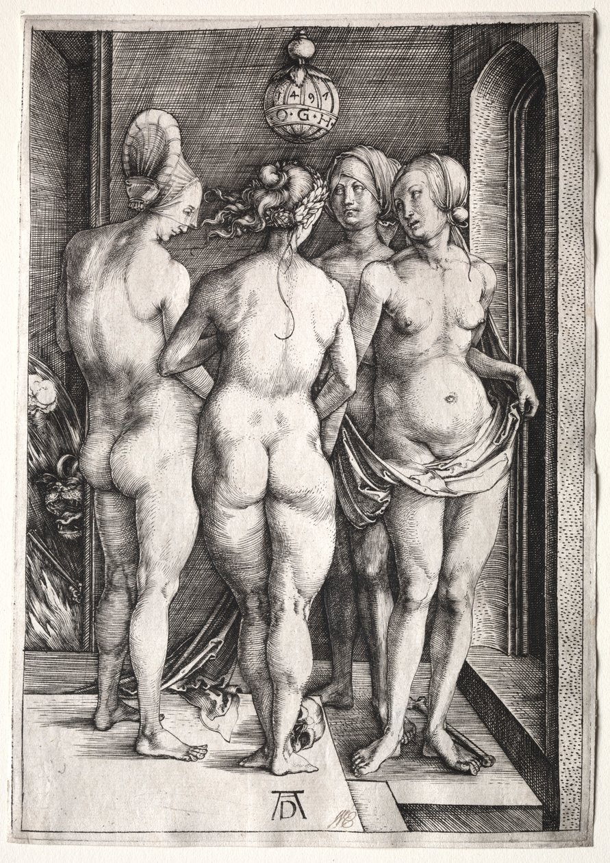 A négy boszorkány, négy meztelen nő, 1497. alkotó: Albrecht Dürer