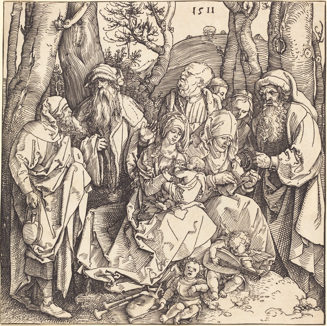 A Szent Család két muzsikáló angyallal alkotó: Albrecht Dürer