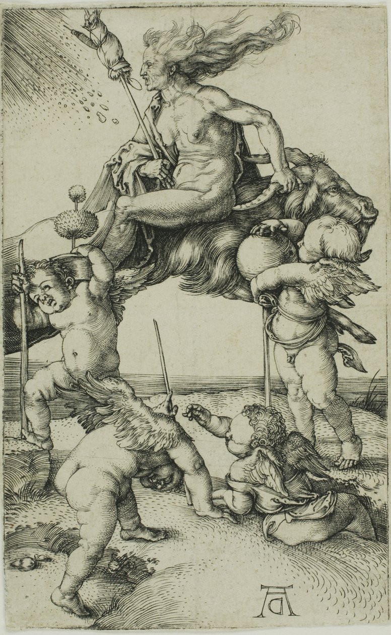 Boszorkány, aki hátrafelé lovagol egy kecskén alkotó: Albrecht Dürer