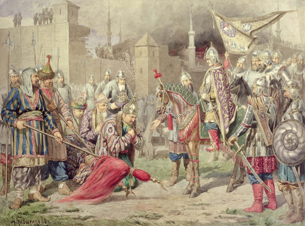 Iván IV. Vasziljevics, a szörnyű cár (1530-84) meghódítja Kazanyt, 1880 alkotó: Aleksei Danilovich Kivshenko