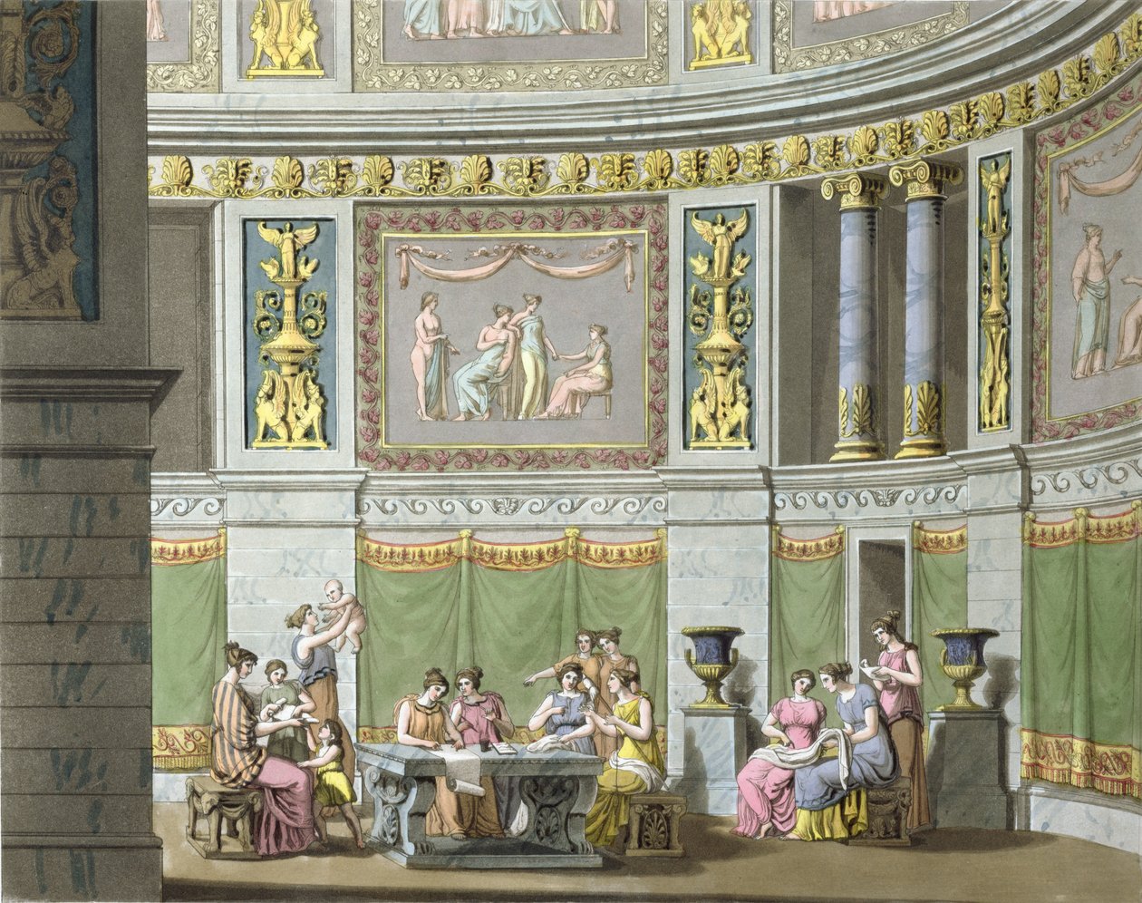 A Gynaeceum, Jules Ferrario „Le Costume Ancien et Moderne” című művéből, 1825 körül alkotó: Alessandro Sanquirico