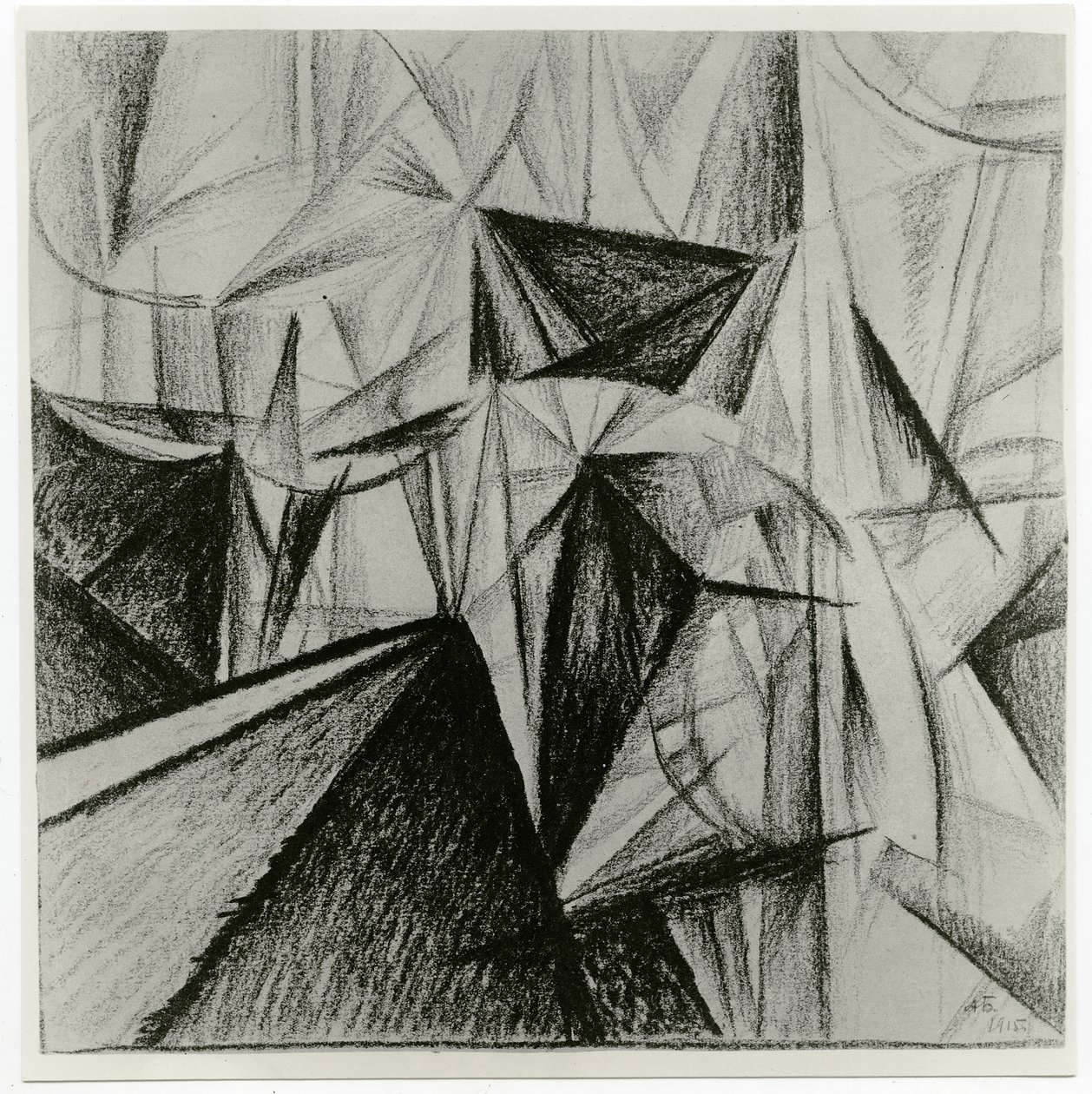 Rayonnista kompozíció (ritmikus kompozíció), 1915 (szén papíron) alkotó: Alexander Bogomazov
