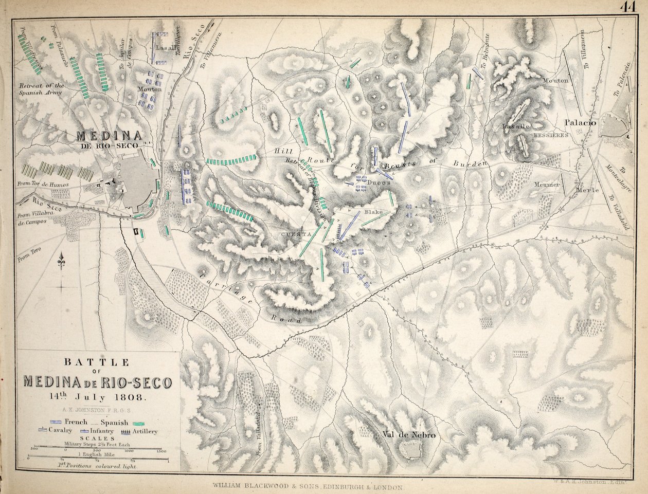 A Medina de Rio-Seco-i csata térképe, William Blackwood and Sons, Edinburgh és London, 1848 (kézzel színezett metszet) alkotó: Alexander Keith Johnston