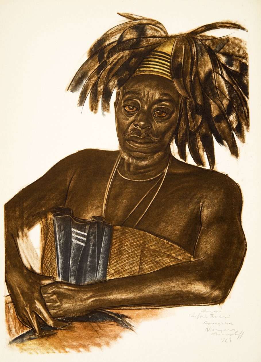 Boemi, Avungura (Niangara) főnök (Haut Ouelle), az African Drawings and Paintings-tól, kivégezték a Citroen Center Africa expedíció során, a második Haardt Audouin-Dubreuil küldetésben, pub. Párizs, 1927 ( alkotó: Alexander Yakovlev