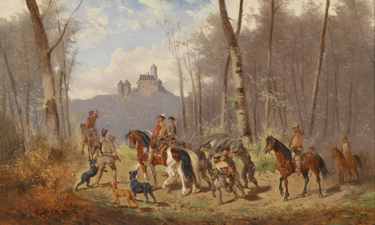 Hazaérkezés a medvevadászat után alkotó: Alexander von Bensa
