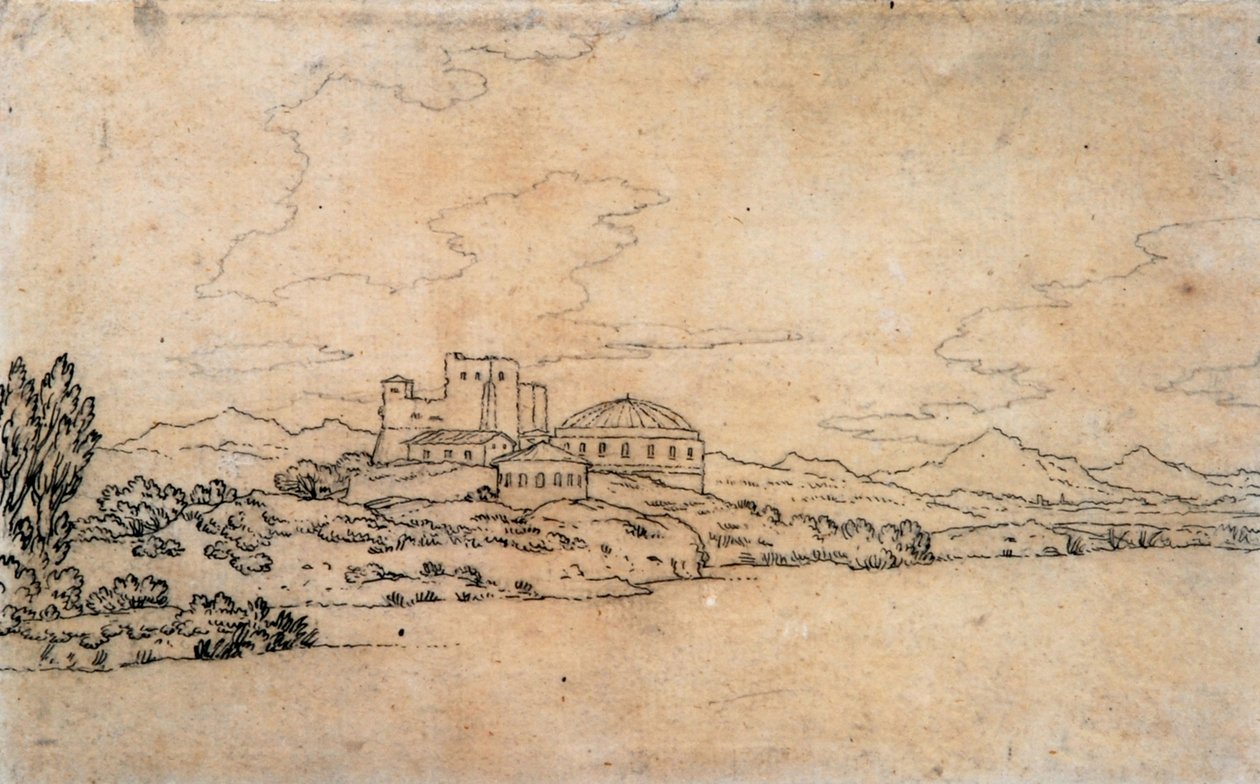 Olasz táj kupolás épülettel alkotó: Alexander Cozens