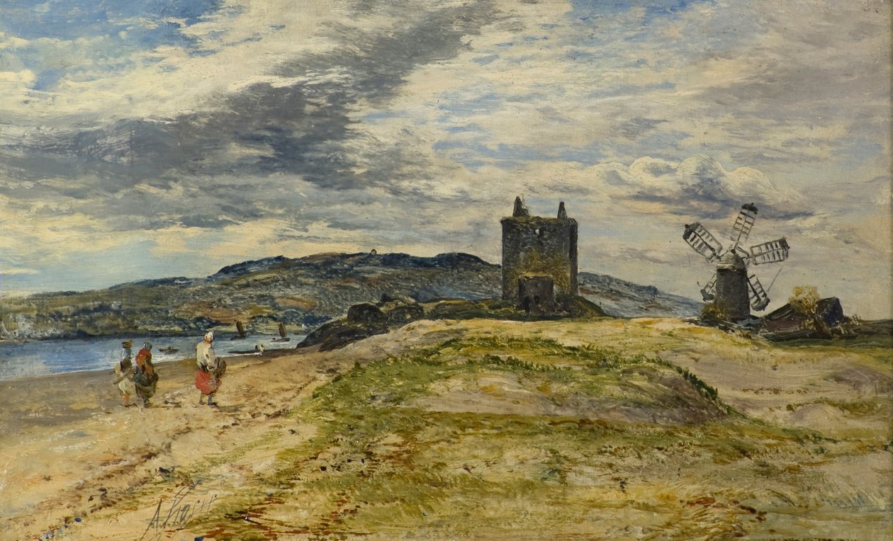 Broughty kastély, 1860 körül (olaj, tábla) alkotó: Alexander Jnr. Fraser