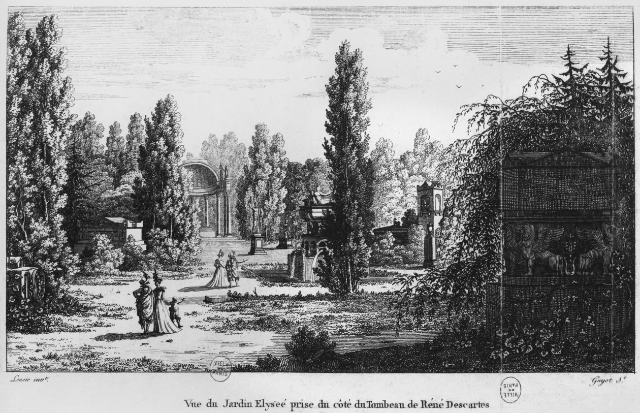 Musee des Monuments Francais, Párizs, kilátás az Elysee kertre Rene Descartes sírjából, vésette Laurent Guyot (1756-1806) alkotó: Alexandre Marie Lenoir