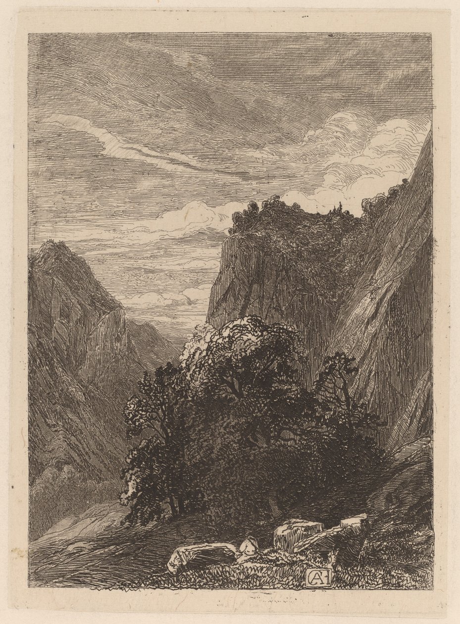 Fák egy szikla lábánál alkotó: Alexandre Calame