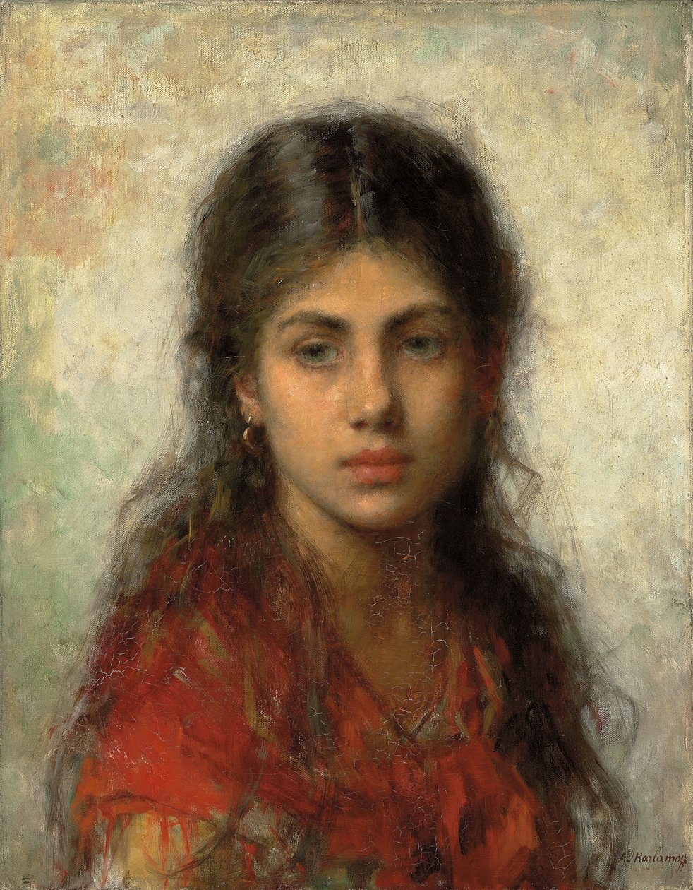 Piros kendős lány, alkotó: Alexei Alexevich Harlamoff