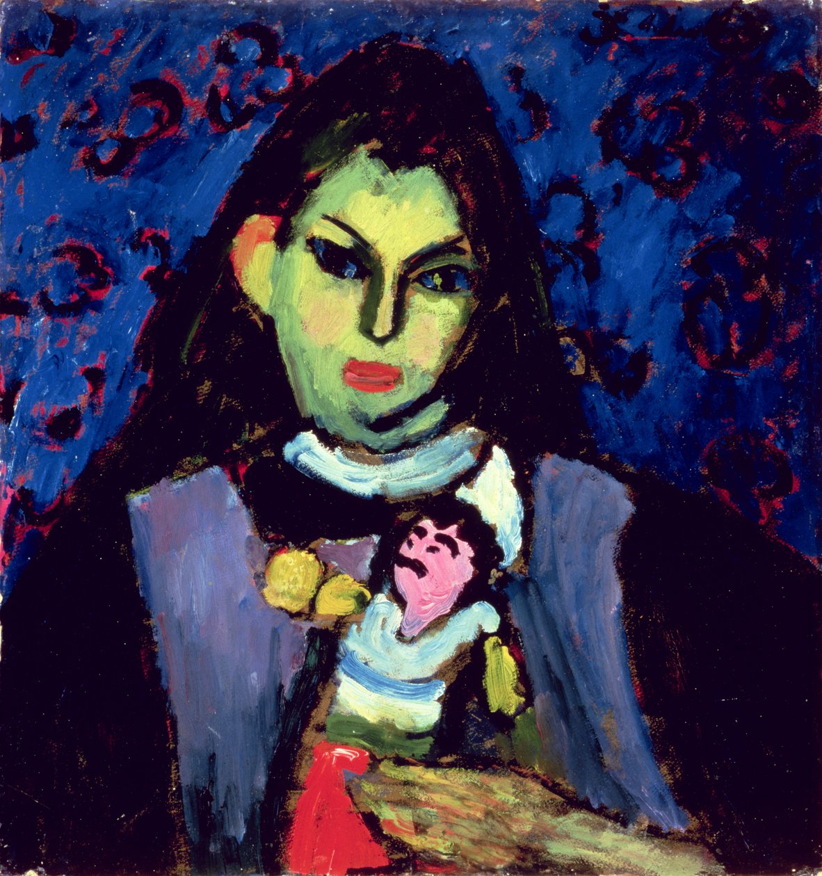 Lány babával, 1910 (olaj, karton) alkotó: Alexej von Jawlensky