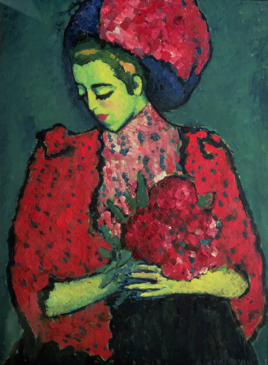 Fiatal lány bazsarózsával, 1909 alkotó: Alexej von Jawlensky