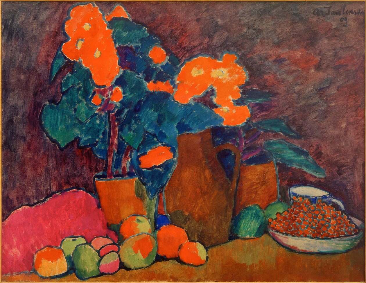Csendélet virágokkal, gyümölcsökkel és üveggel alkotó: Alexej von Jawlensky