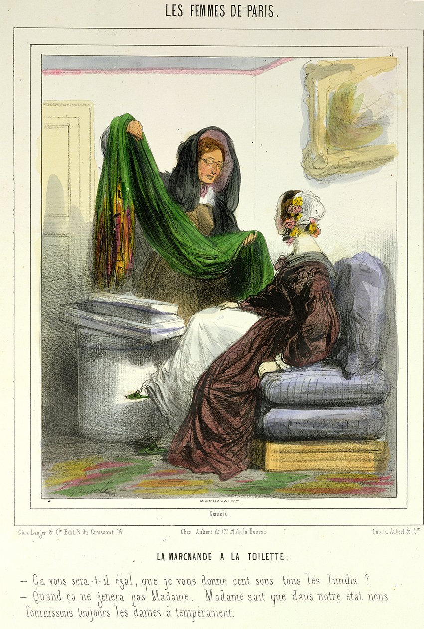 A ruha eladó, 5. tábla a „Les Femmes de Paris”-ból, 1841-42 alkotó: Alfred Andre Geniole