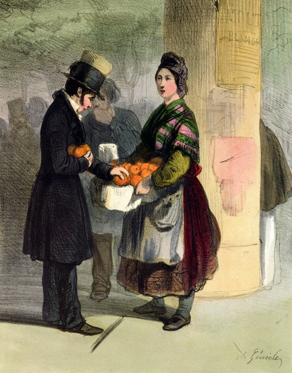 A narancssárga eladó a „Les Femmes de Paris”-ból, 1841-42 alkotó: Alfred Andre Geniole