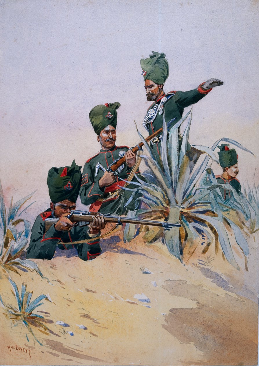 A 125. Napier-puskák katonái, illusztráció az India hadseregeiből, G.F. őrnagy MacMunn, 1911-ben, 1908-ban jelent meg alkotó: Alfred Crowdy Lovett