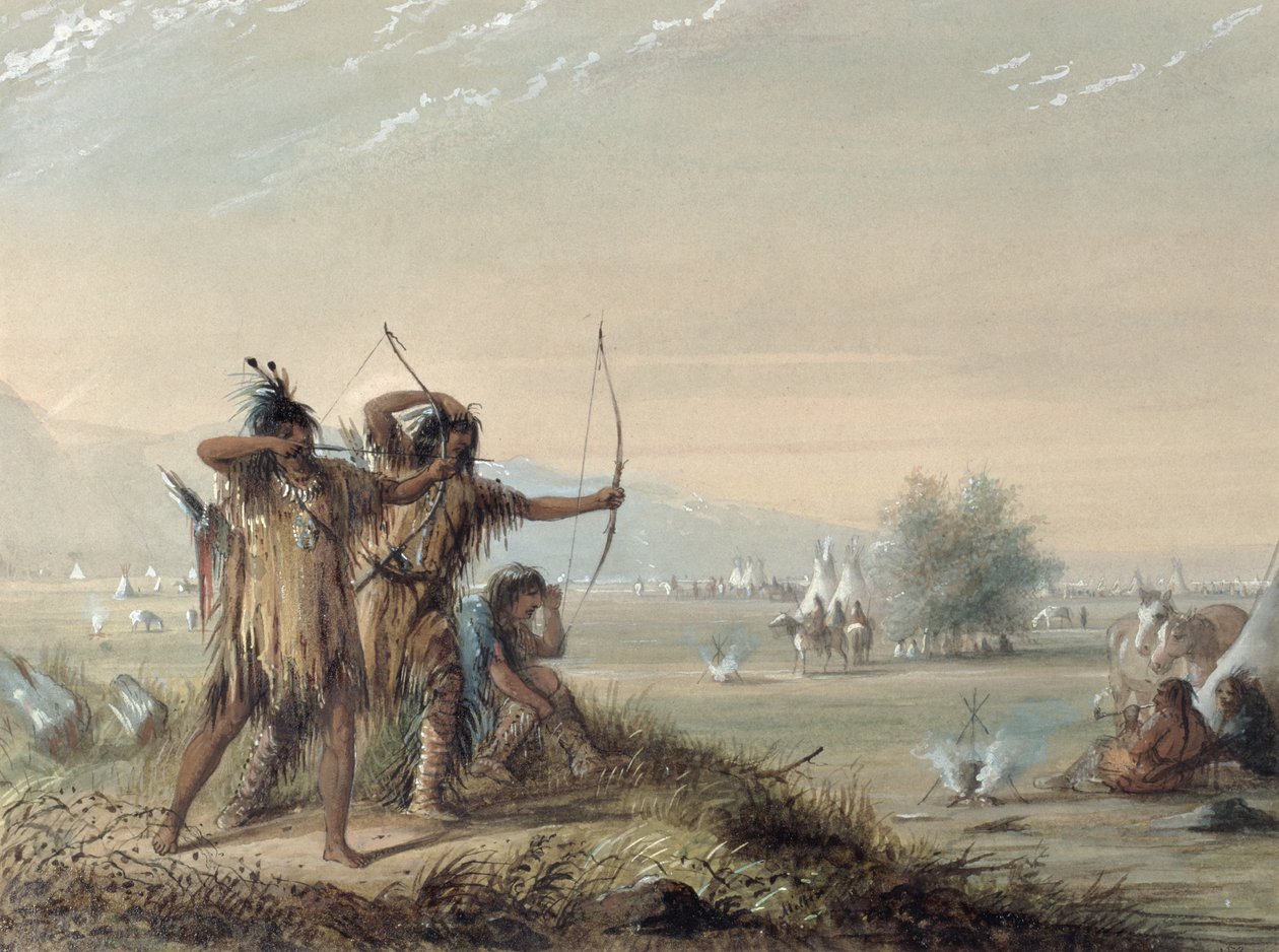 Kígyóindiánok íjakat tesztelnek, 1837 alkotó: Alfred Jacob Miller