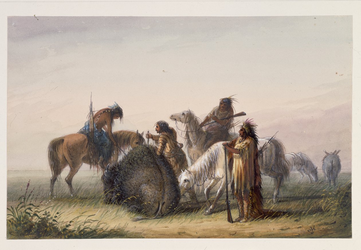 Ellátó tábor bivalyhússal, 1858-60 körül (wc papíron) alkotó: Alfred Jacob Miller