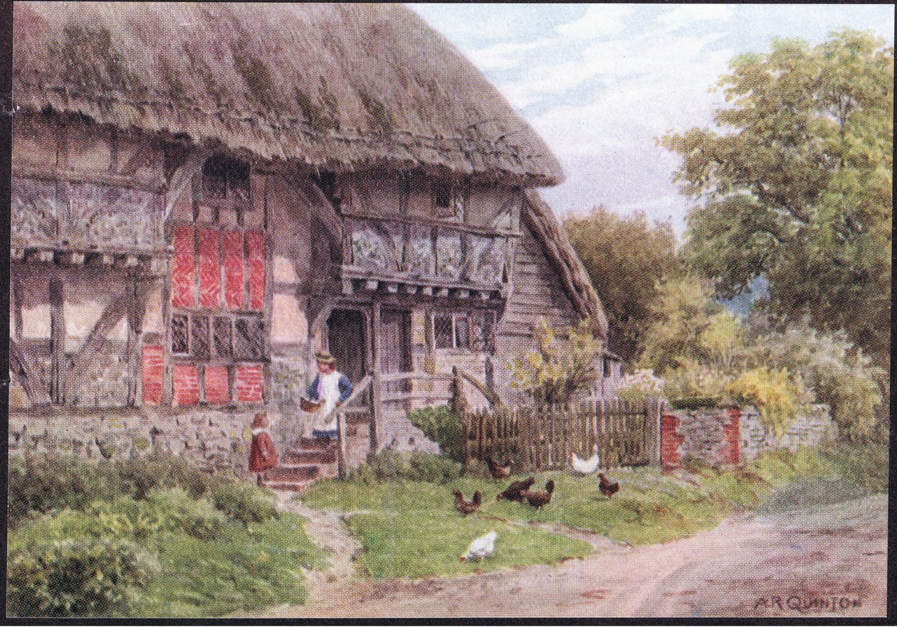 Old Cottage, Bignor, Sussex, a The Cottages and the Village Life of Rural Englandből, amelyet a Dent & Sons Limited adott ki, 1912 alkotó: Alfred Robert Quinton