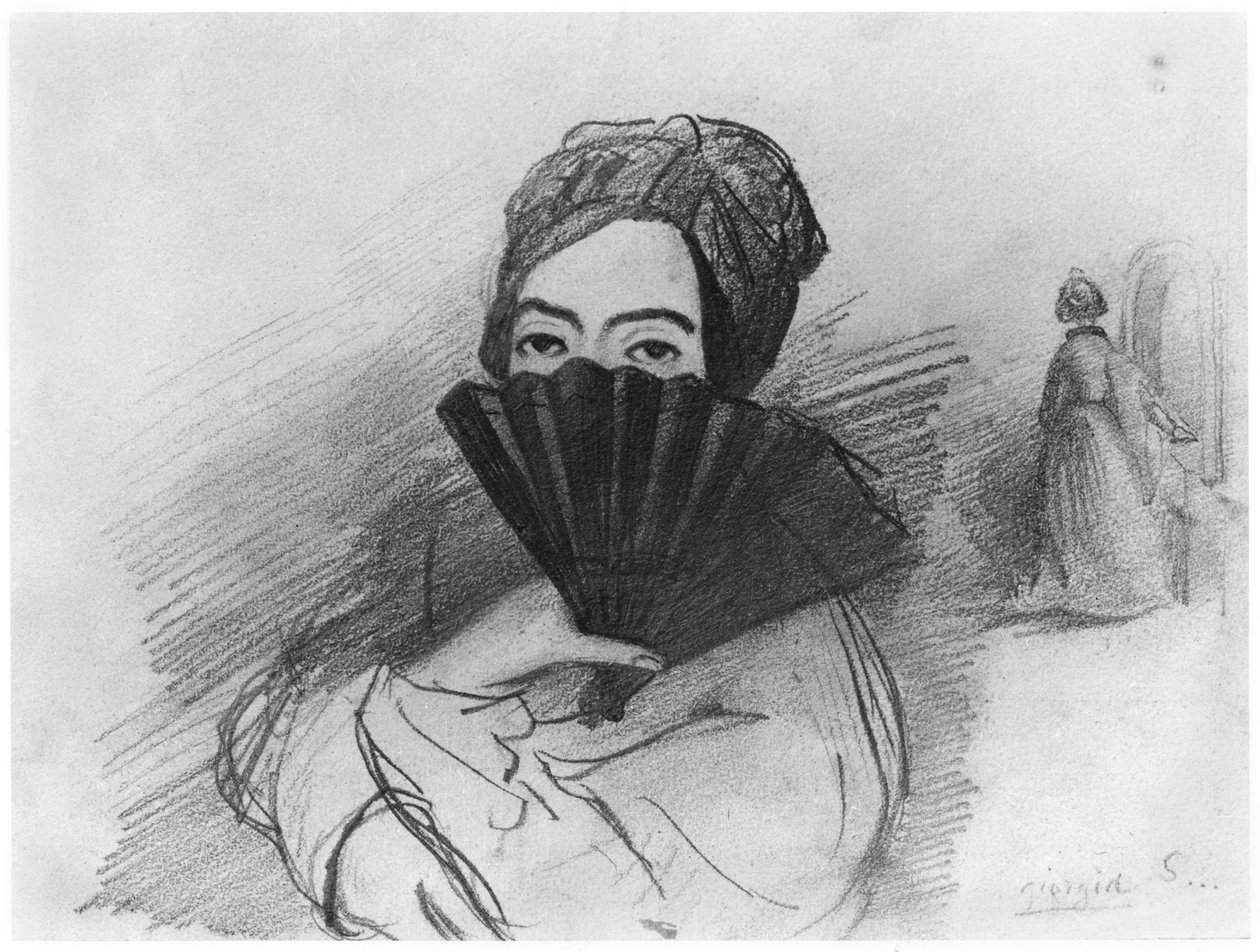 George Sand (1804-76) portréja a rajongója mögött alkotó: Alfred de Musset