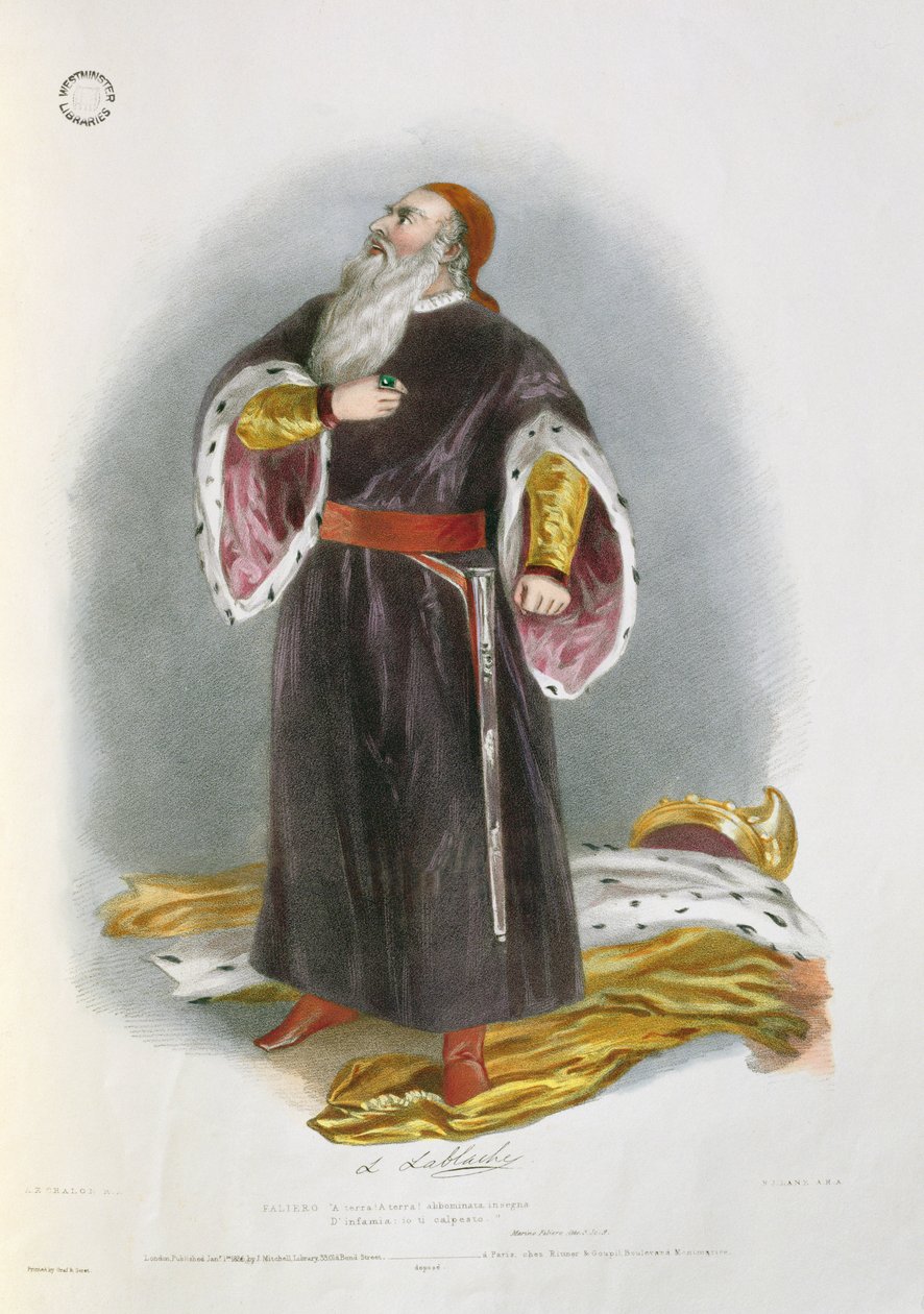 Luigi Lablache (1794-1858) Faliero szerepében a Marino Faliero-ban, az „Emlékezések az olasz operáról” című művéből, Richard James Lane (1800-72) metszete, 1836 alkotó: Alfred Edward Chalon