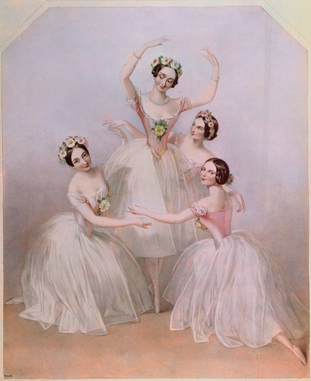 A „Pas de Quatre”: Carlotta Grisi (1819-99), Marie Taglioni (1804-84), Lucile Grahn (1819-1907) és Fanny Cerrito (1817-1909) alkotó: Alfred Edward Chalon