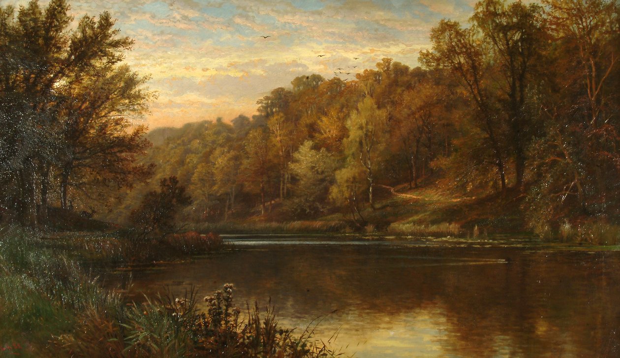 Swanbourne-tó ősz, Arundel Park naplemente alkotó: Alfred Augustus Glendening