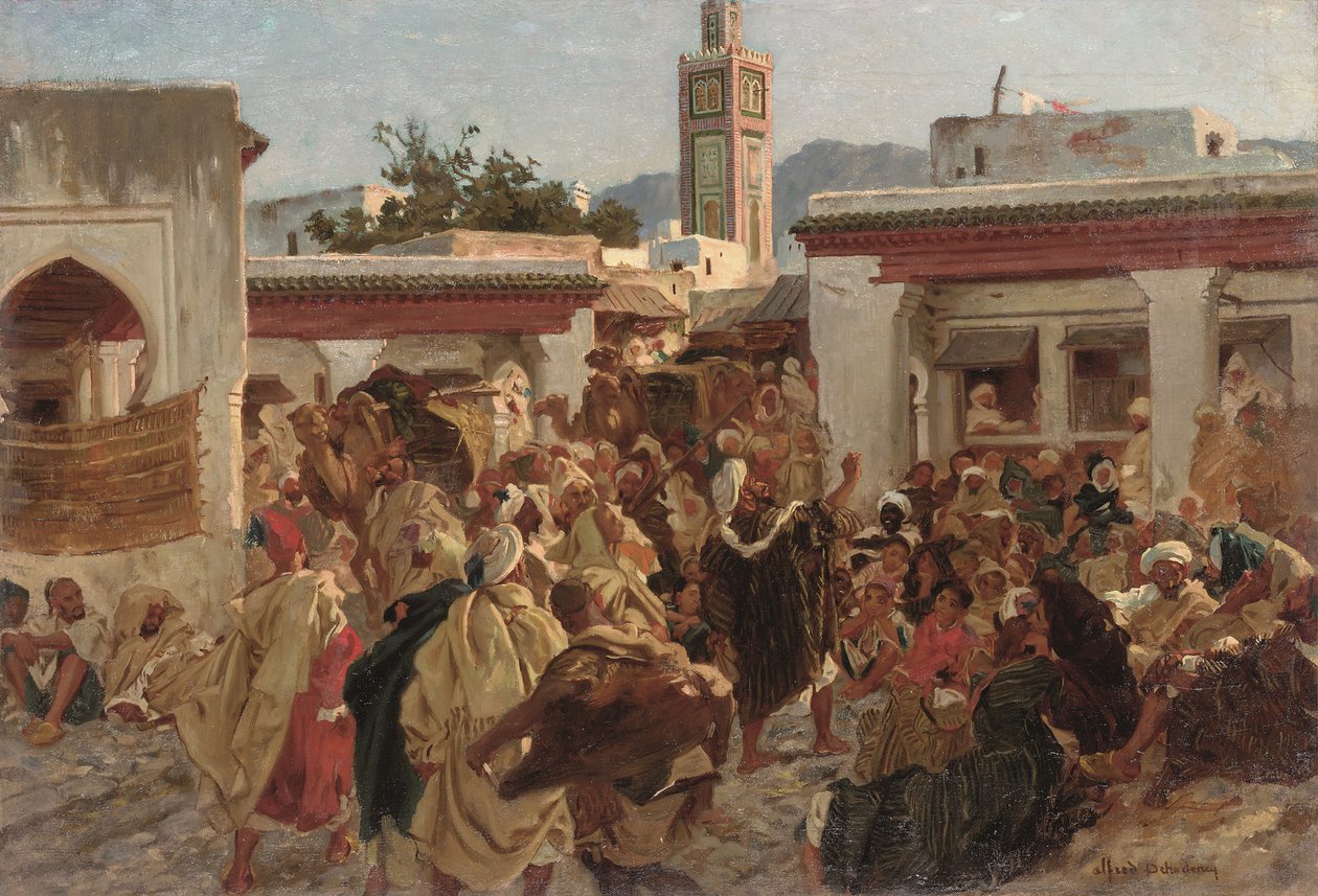 Marokkói utcai jelenet (olaj, vászon) alkotó: Alfred Dehodencq