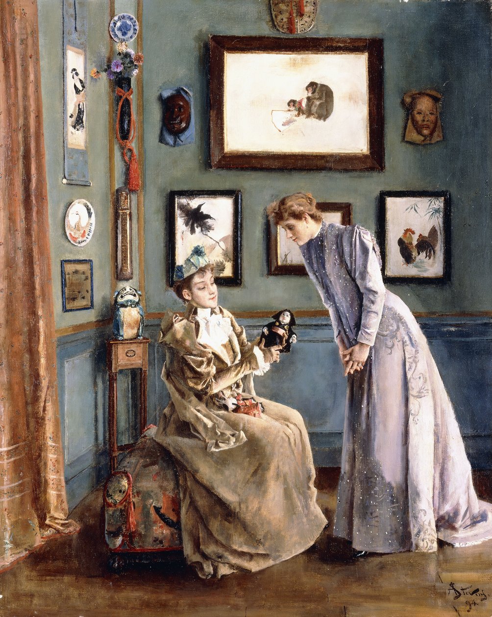 Nők japán babával, 1894 alkotó: Alfred Emile Stevens