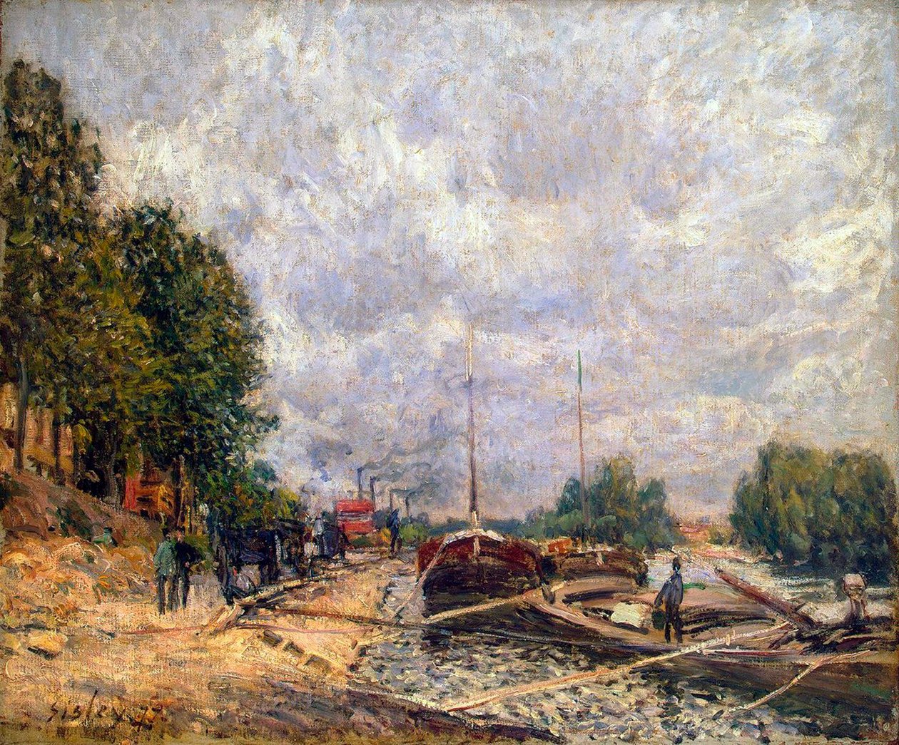 Bárkák Billancourtban, 1877. alkotó: Alfred Sisley