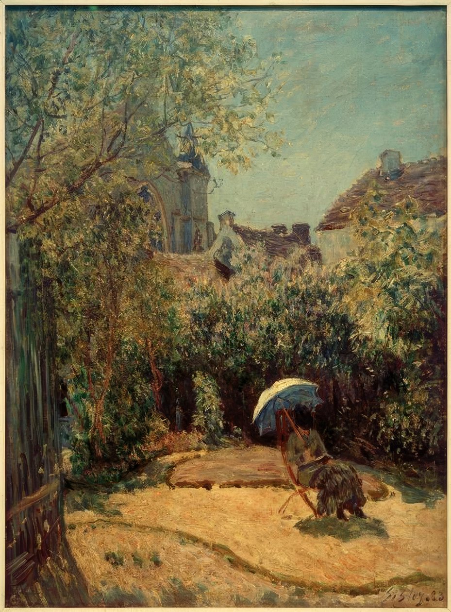 Nő napernyővel - nyári jelenet alkotó: Alfred Sisley