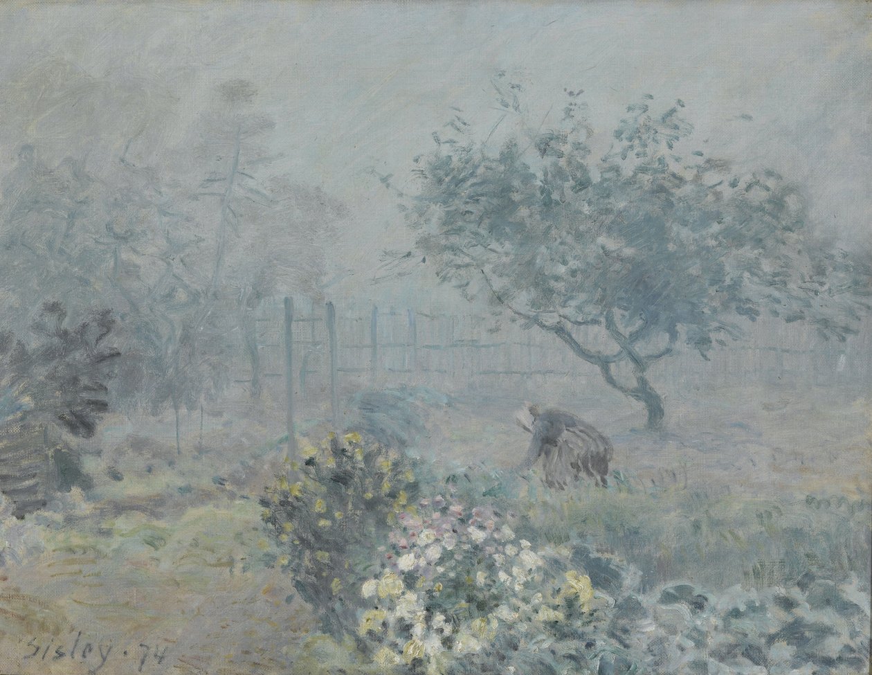 Köd, szomszédok, 1874 alkotó: Alfred Sisley