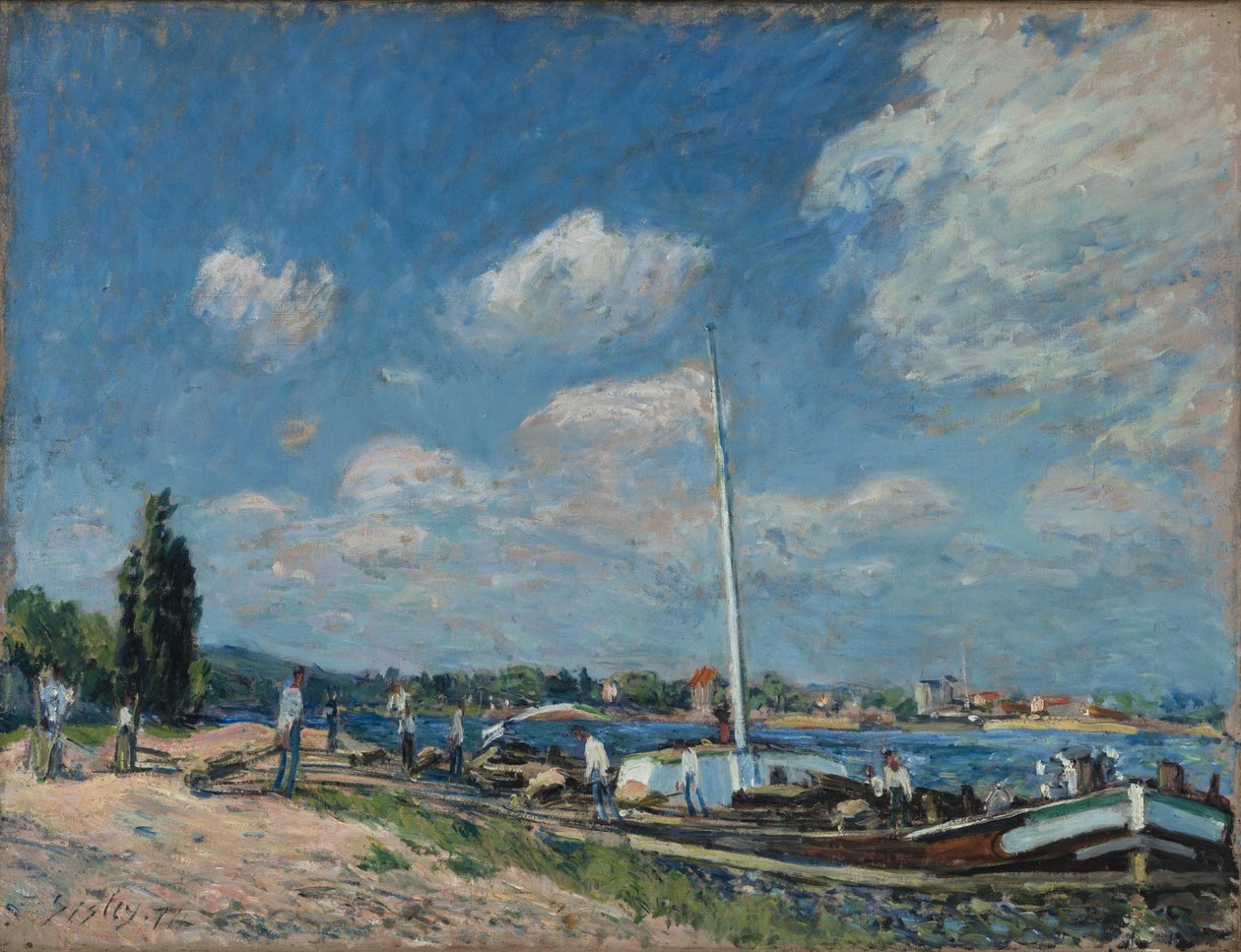 Francia: uszályok kirakodása Billancourt-ban alkotó: Alfred Sisley