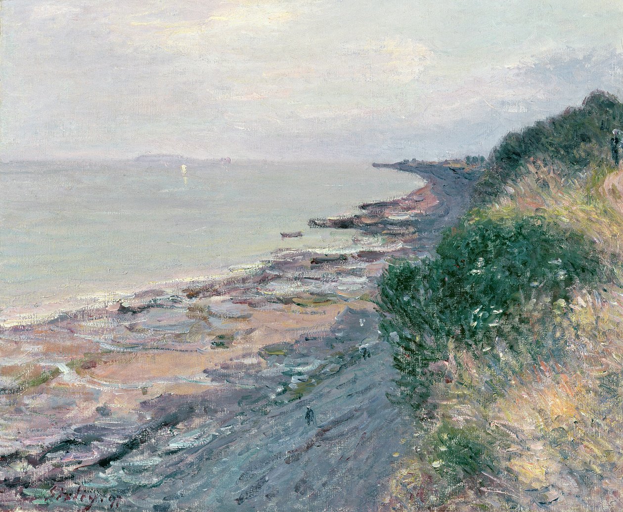A penarth-i szikla, este, apály, apály alkotó: Alfred Sisley