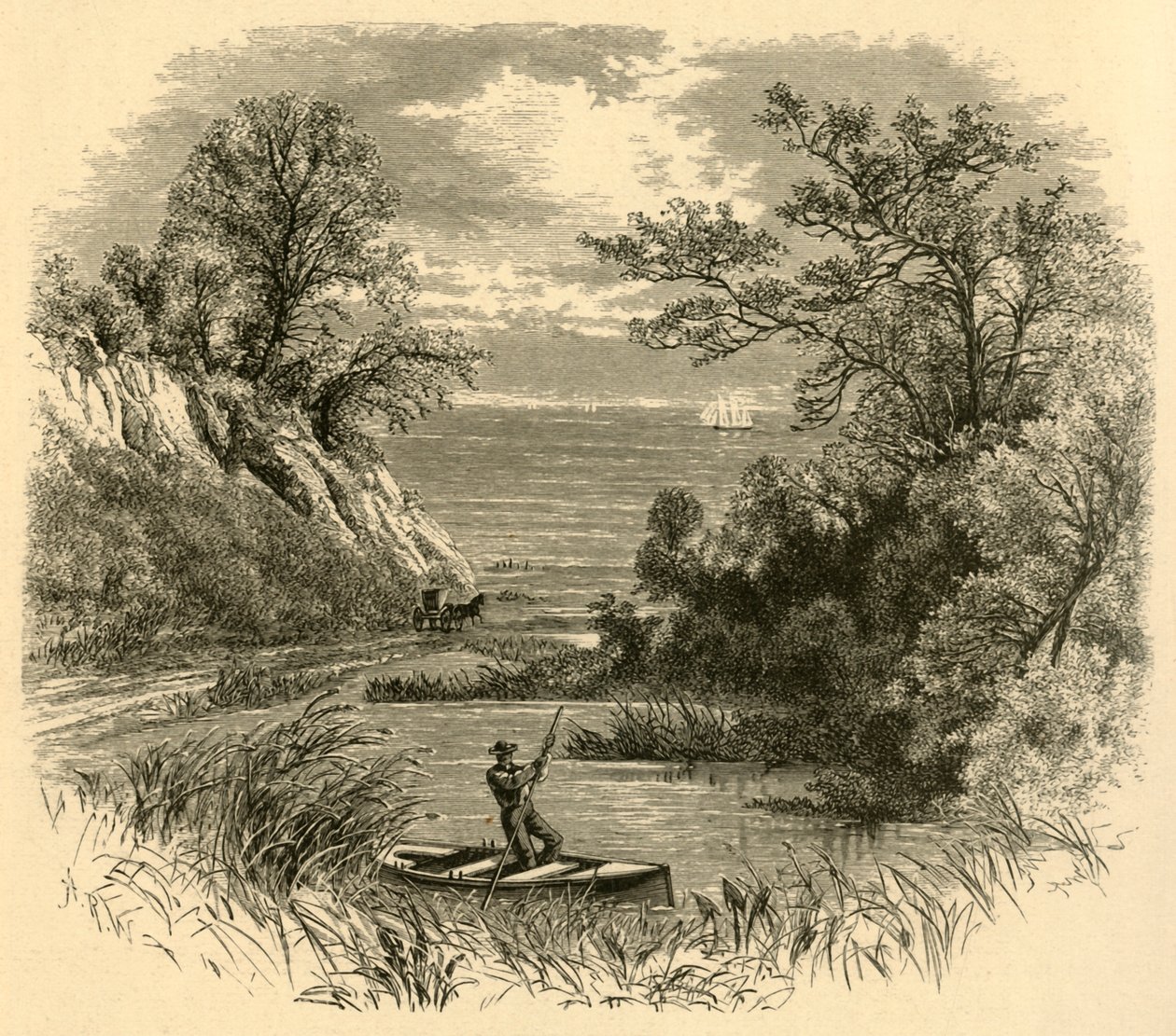 "Glimpse of Lake Michigan", 1874. alkotó: Alfred Rudolph Waud