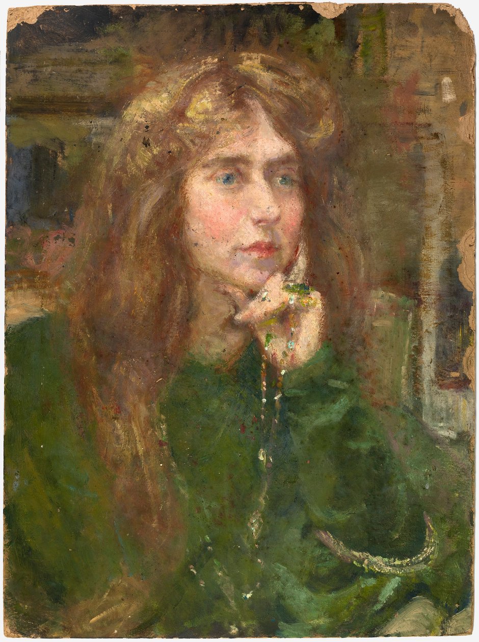 Natalie nyaklánccal alkotó: Alice Pike Barney