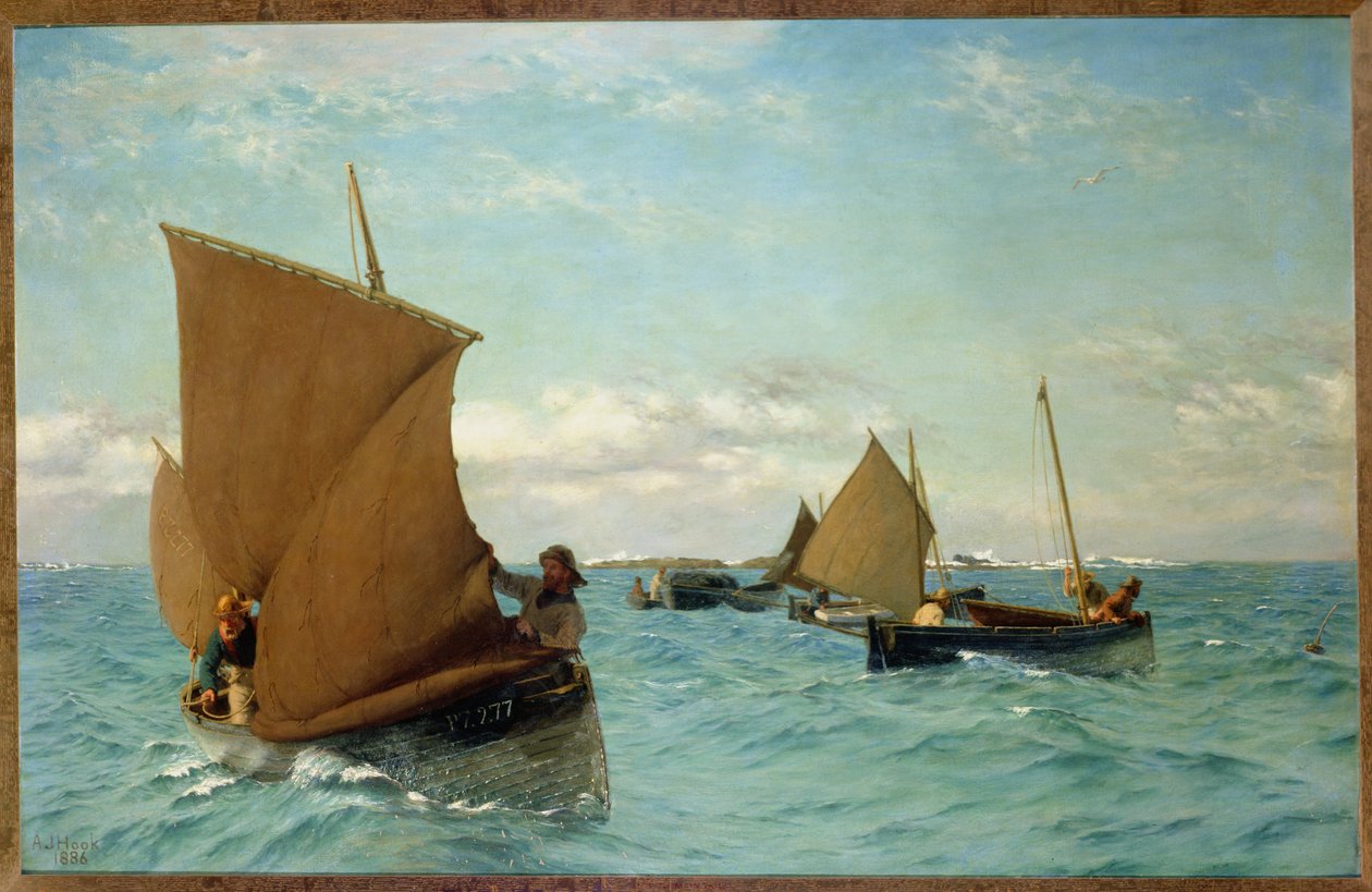 Luggers felveszi a kikötőhelyeket, 1886 alkotó: Allan J. Hook