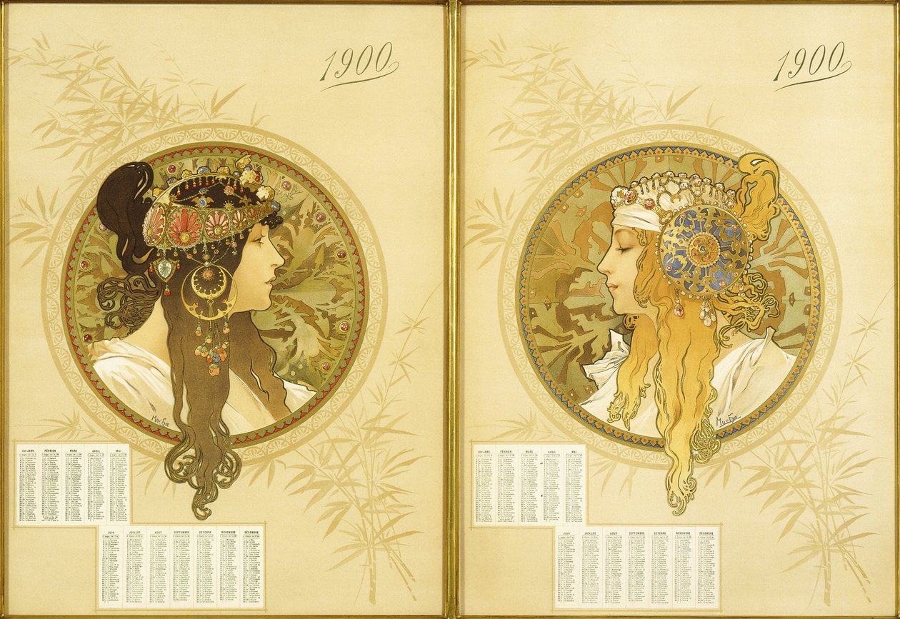 Bizánci fejek; Tetes Bizánc, 1900 alkotó: Alphonse Mucha