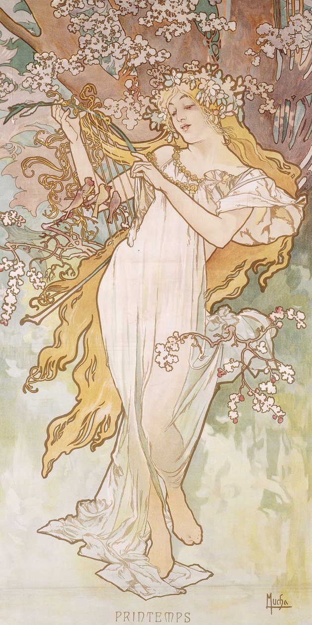 Tavaszi; Tavasz, 1896 körül alkotó: Alphonse Mucha