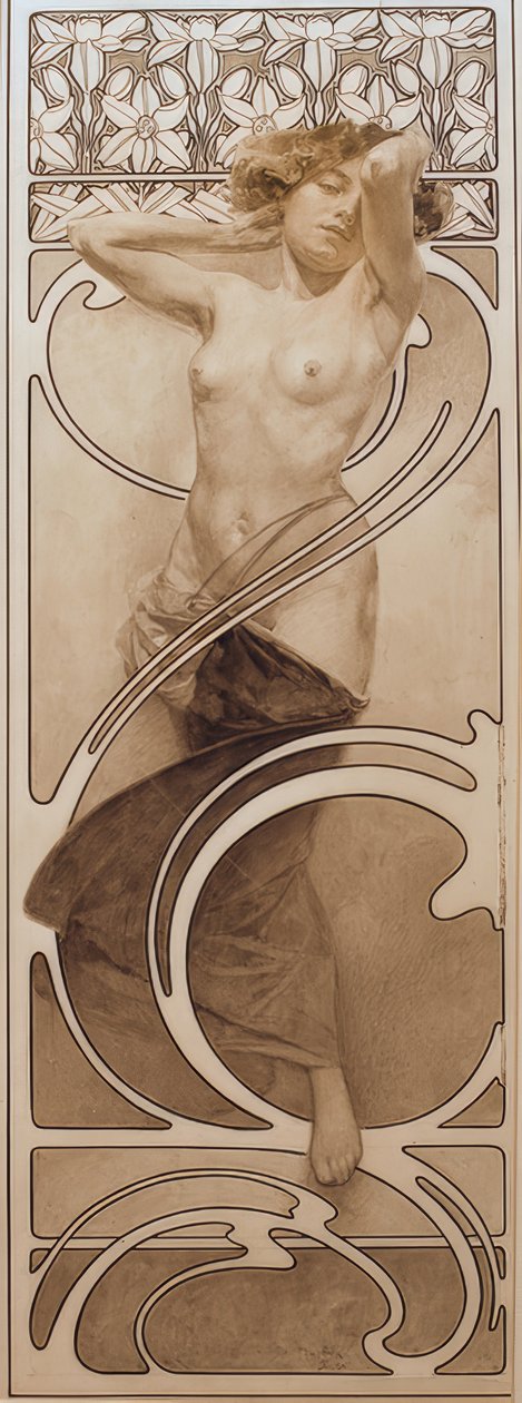 Előzetes rajz a 10. táblázathoz alkotó: Alphonse Mucha