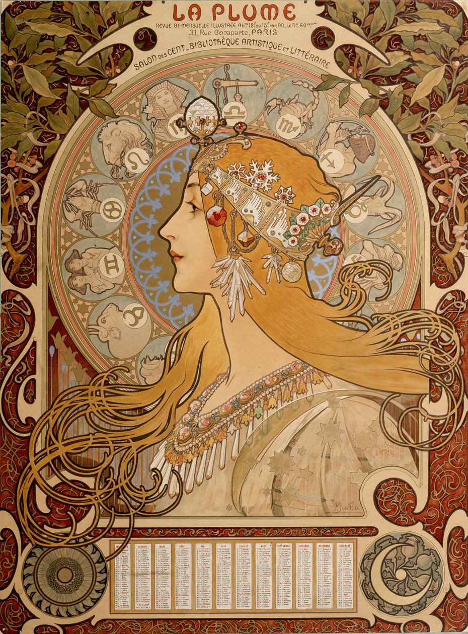 Zodiákus naptár, 1897. alkotó: Alphonse Mucha