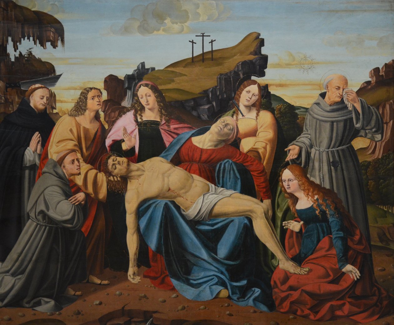 Krisztus siralma a Szűzanyával, Szent Péter vértanúval, Szent Ferenccel, Szent János evangélistával, Egyiptomi Szent Máriával és Szent Agátával alkotó: Alvise Donati