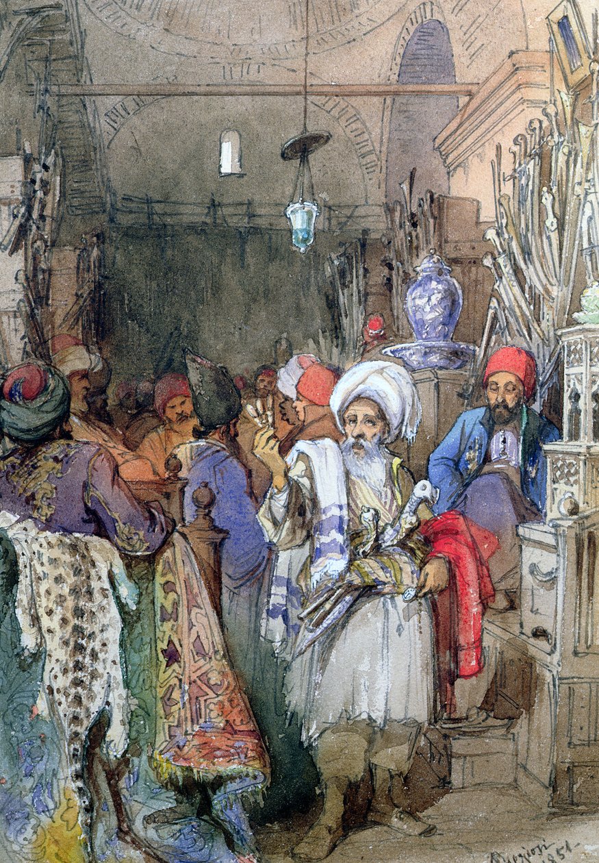 Eladók a fedett bazárban, Isztambul, 1851 alkotó: Amadeo Preziosi