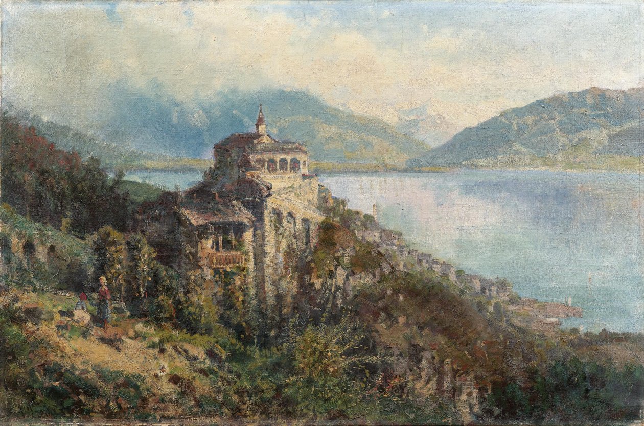 Kilátás Morcote -ra a Luganói -tóra alkotó: Ambrogio Preda