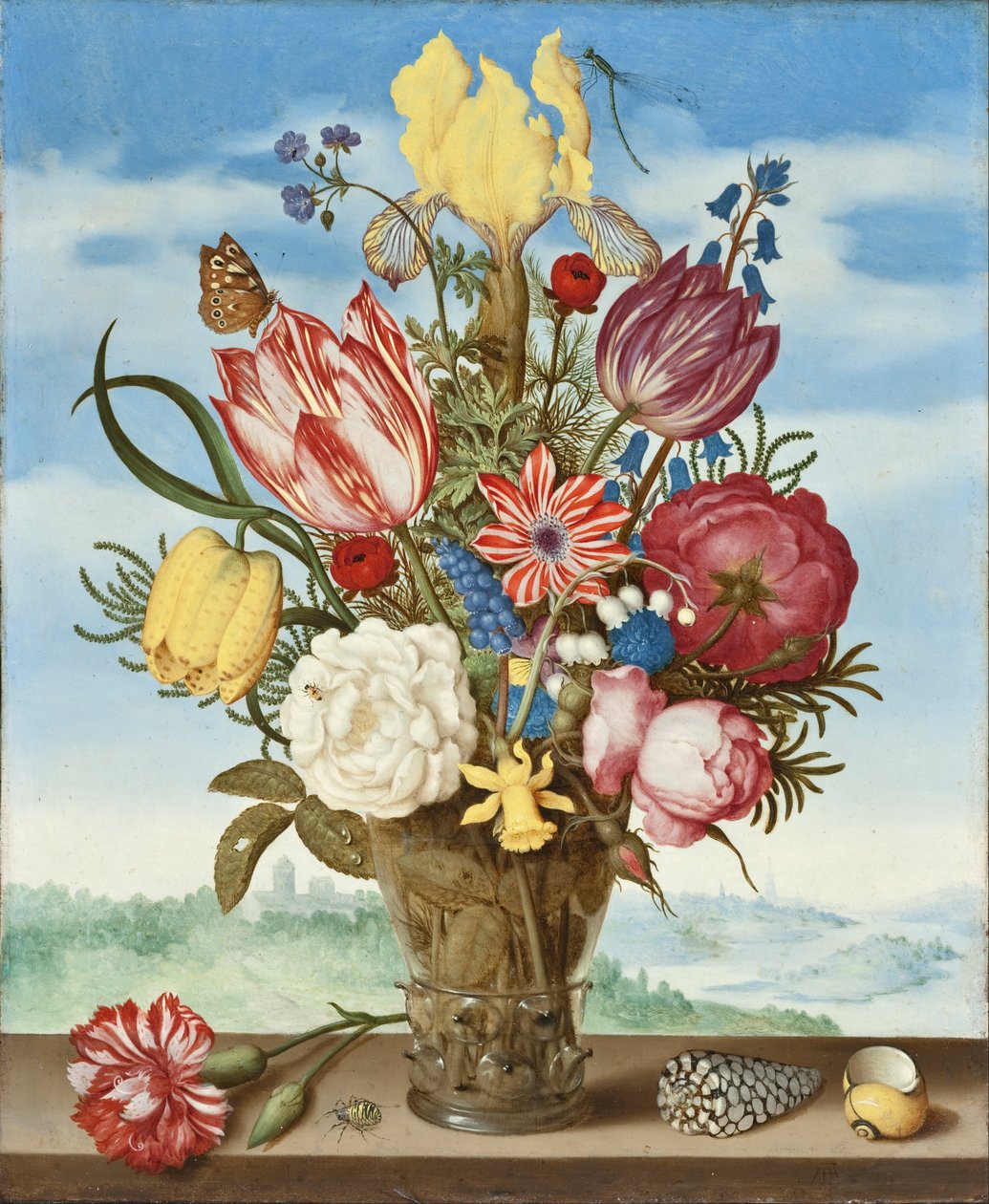 Virágcsokor egy szegélyen alkotó: Ambrosius the Elder Bosschaert