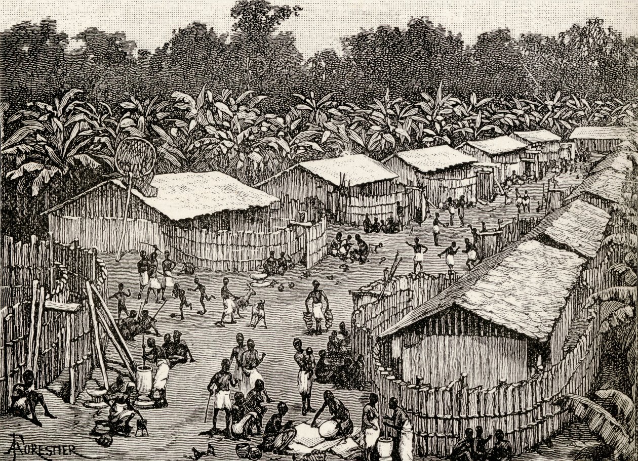 Kilátás Utiri falura, Tanzánia, 1890 (fametszet) alkotó: Amedee Forestier