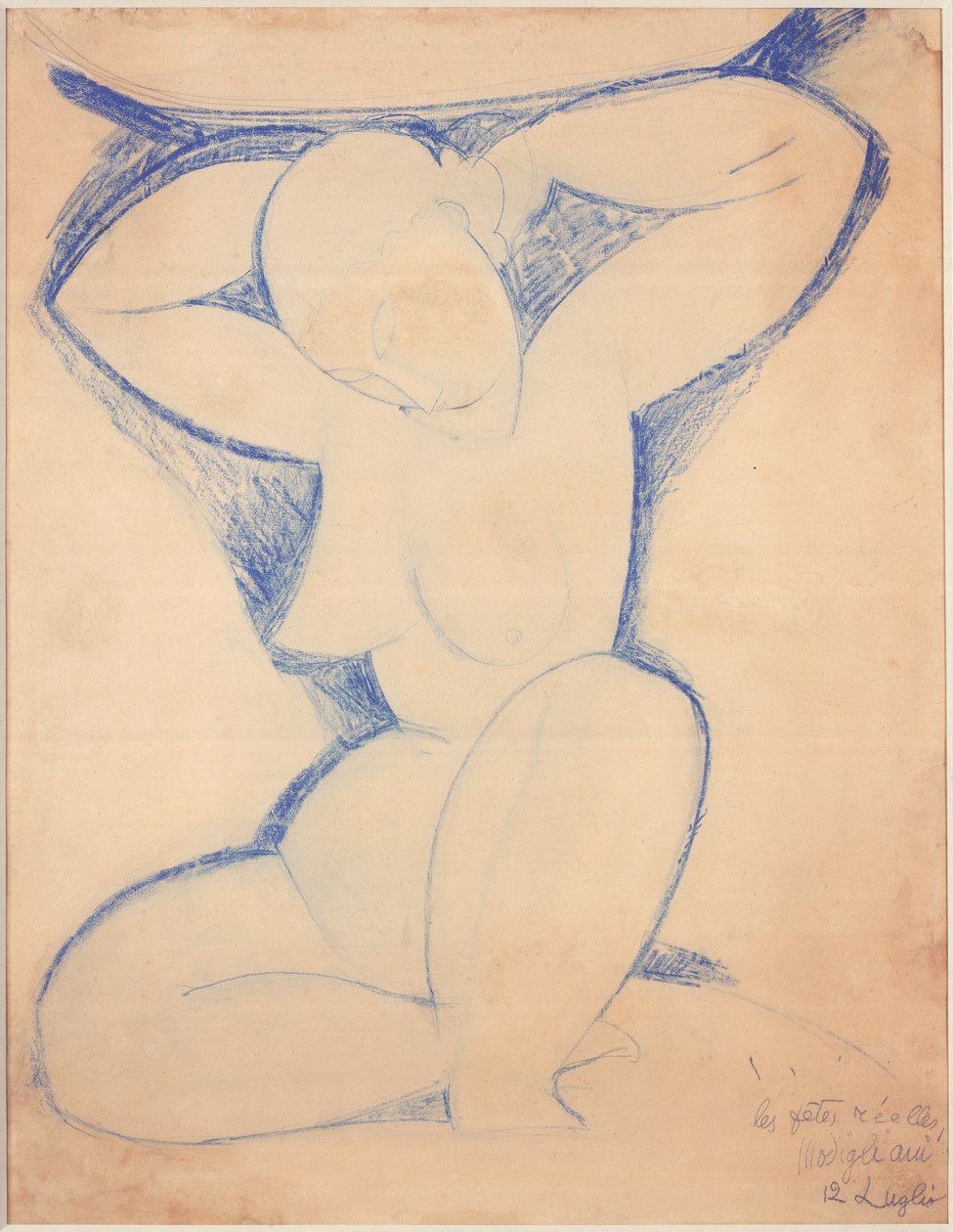 Kariatida, 1913-14 (színes ceruza, papír) alkotó: Amedeo Modigliani