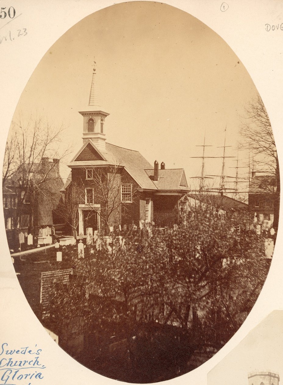 Gloria Dei (régi svédek) templom, Swanson Street, Christian közelében, Philadelphia, PA, 1854 (sónyomat) alkotó: American Photographer