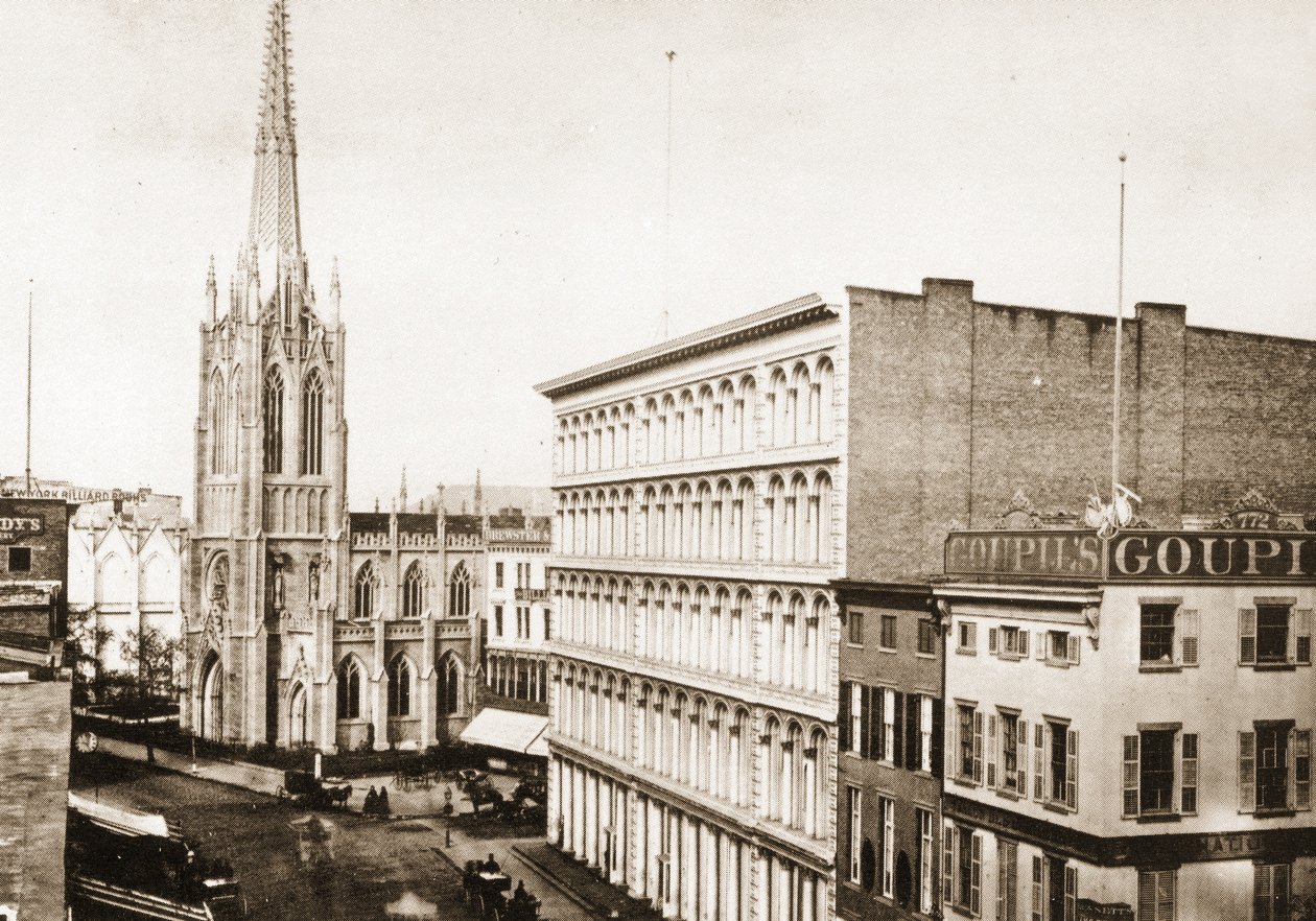 Grace Church és a régi A. T. Stewart üzlet a Broadway-n, a 10th St., New York City, 1868 alkotó: American Photographer