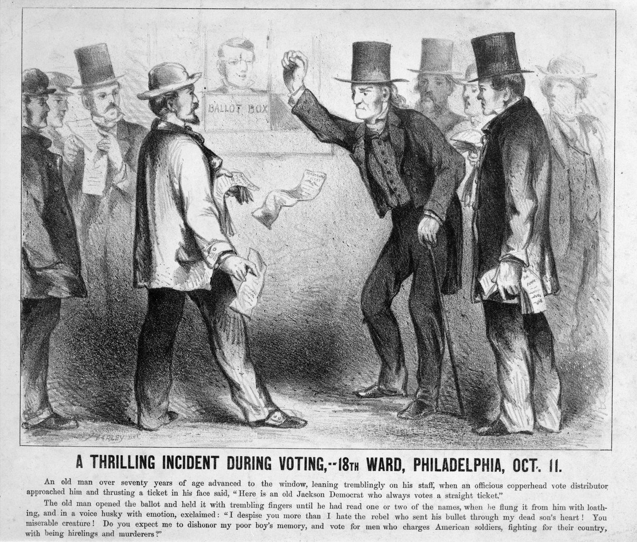 Izgalmas esemény a szavazás során, Philadelphia, 1863 körül alkotó: American School
